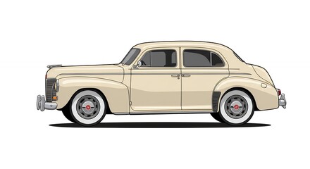 Cream colored vintage car illustration
