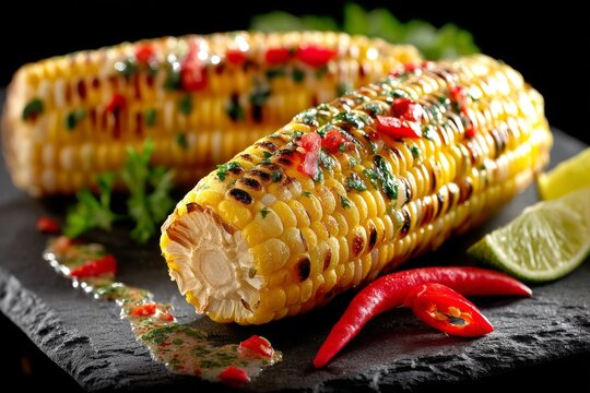 Placas de ma&iacute;z tierno a la parrilla con especias y guarniciones frescas para disfrutar en cualquier ocasi&oacute;n