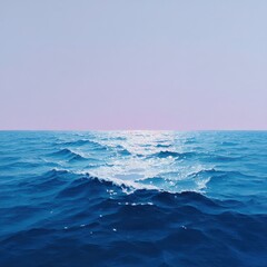 Fototapeta premium Wide open sea with parted waves, mystical atmosphere and warm highlights