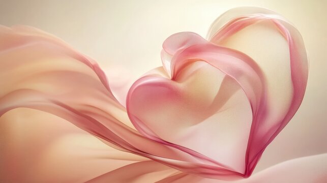 Naklejki Elegant Pink Heart Shape Abstract Art with Gentle Flowing Fabric