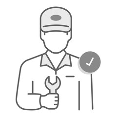 Technician Icon. Worker holding wrench with badge to represent technical support and maintenance.