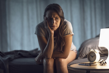 Depressed woman suffering from insomnia