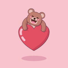 Fototapeta premium Cute cartoon bear hugging a love heart