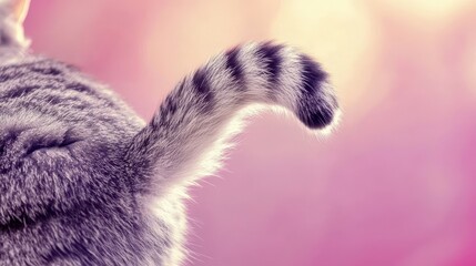 Obraz premium Close-up view of a tabby cat's tail and rear end.