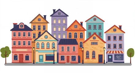 Fototapeta premium Colorful cartoon city street illustration