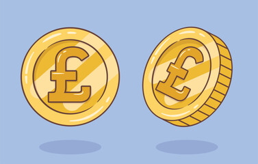 Pound sterling coin cartoon illustration
