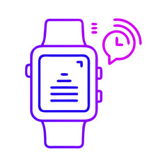 Line art smart watch displaying a notification with a clock icon on a white background