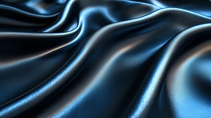 Obraz premium Navy Blue Silk Drape: Luxurious navy blue silk fabric with elegant, flowing waves and ripples, showcasing its smooth texture and subtle sheen.