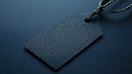 Blank dark blue tag on twine string against a smooth background