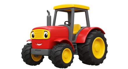 Obraz premium Red and yellow cartoon toy tractor for kids playtime