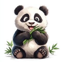 cute Cute panda eating bamboo, isolated clear white background