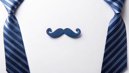Happy father's day concept. Two blue striped ties framing a blue mustache icon.