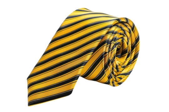 Elegant yellow and black striped tie on a white background, ideal for formal wear isolated on transparent background