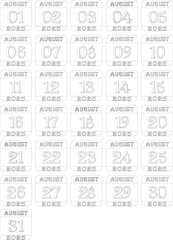August calendar 2025 line art icon set .Calendar Event schedule date.calendar date icon on white background.Agenda plan, august month schedule calendar and Time planner.Meeting appointment time.