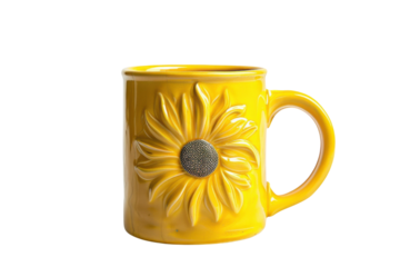 Bright yellow sunflower mug exuding cheerful energy against a clean white backdrop isolated on transparent background