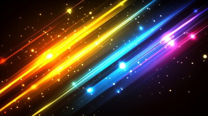 Fototapeta premium Illuminated Trail of Light: A vibrant display of colored light trails streaks dynamically across a dark background, radiating energy. Capturing a sense of motion, speed, and the wonders of the cosmos.