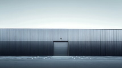 Obraz premium Warehouse Exterior with Parking Area and Minimalist Design