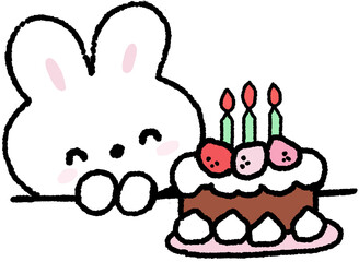 토끼와 생일 케이크 일러스트 스티커 © titi.drawing