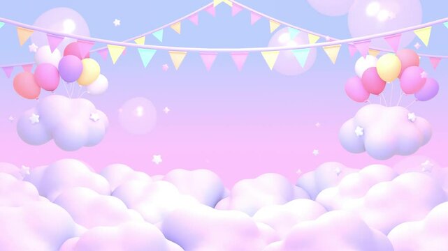 Looped cartoon balloons party on clouds animation.