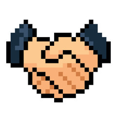 Pixel art vector illustration Handshake. Pixelated Handshake. Retro 8 bit video game style. Ideal for mobile games, fintech apps, budgeting content, digital stickers, memes.