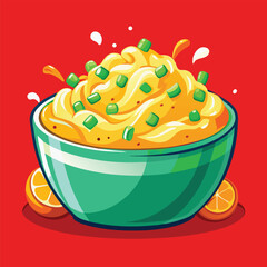 Vector illustration, macaroni pasta with cheese in a bowl, as a national macaroni day banner or poster.