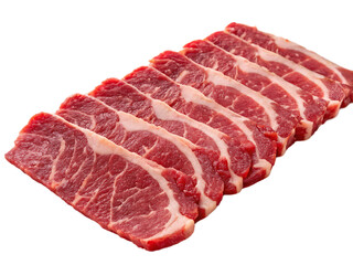 Obraz premium thinly sliced beef front view isolated on white background, PNG