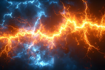 Electric Energy Clash with Vibrant Lightning Bolts in Fiery Blue and Orange