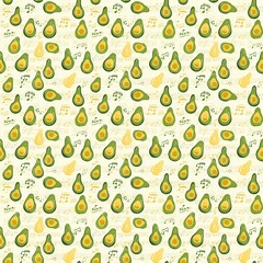 Cute Avocado Seamless Watercolor Design in Vintage Style, Featuring Whimsical and Playful Fruit Motifs