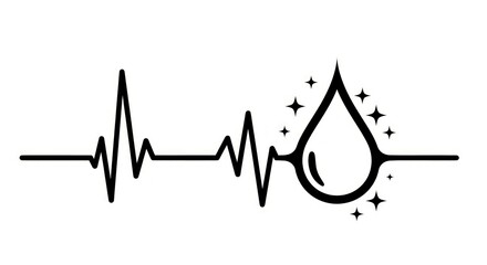 Stylized heartbeat with a drop of blood representing health and donation.