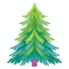 Fototapeta premium Stylized Evergreen Tree Illustration, Vibrant Green and Teal, White Background