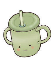 water cup with soft straw, – Hand-Drawn Kawaii Style Illustration, Cozy Pastel for Kids and Infants, Perfect for Nursery Decor, Baby Shower Designs, or Children’s Apparel Prints