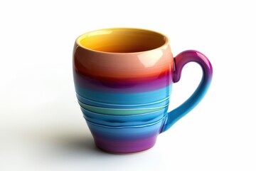 A vibrant ceramic mug filled with warmth and colors sits on a simple background, inviting a cozy sip isolated on transparent background