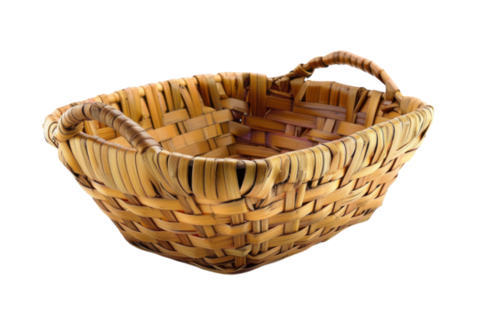 A beautifully crafted wicker basket showcasing artisan skills and natural materials isolated on transparent background