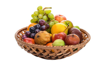 A vibrant assortment of fresh fruits in a woven basket, showcasing nature's bounty isolated on transparent background