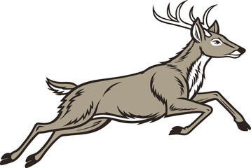 Fototapeta premium Male deer running illustration vector design isolated on white background.