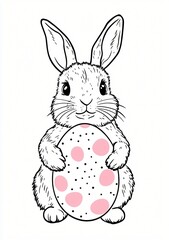 Obraz premium Adorable Easter Bunny Holding a Pink Polka Dot Egg Illustration Perfect for Spring Holiday Cards and Decorations