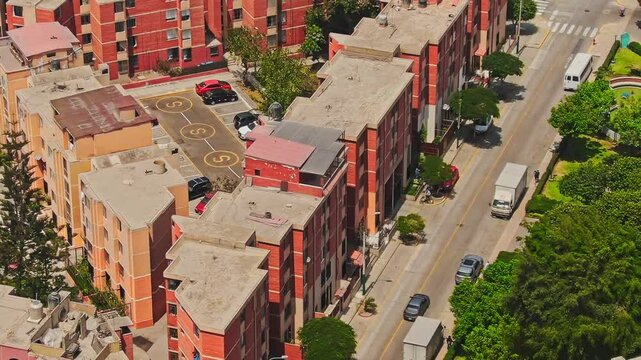 Torres de limatambo homes in san borja, lima, peru on sunny day, aerial view
