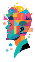 Abstract colorful geometric male silhouette with vibrant shapes and patterns flat vector illustration