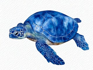 Fototapeta premium Majestic Blue Sea Turtle Watercolor Painting Ocean Animal Wildlife Illustration