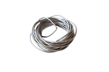 Artistic arrangement of silver wire elegantly coiled on a white background isolated on transparent background