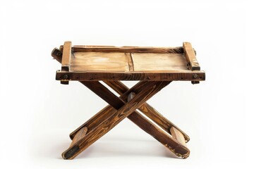 Handcrafted wooden folding table with a rustic charm, ideal for outdoor dining in any season isolated on transparent background