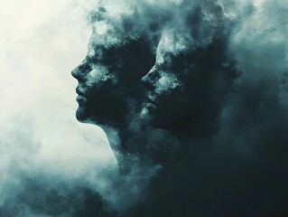 Abstract Mental Health Illustration with Cloudy Forms, Generative AI