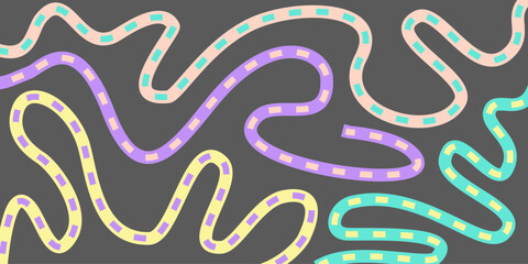 abstract curvy line with multiple colors on dark background. colorful creative abstract squiggle style drawing background