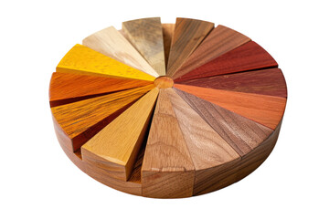Obraz premium A vibrant array of wooden samples arranged in a circular display showcasing diverse textures isolated on transparent background