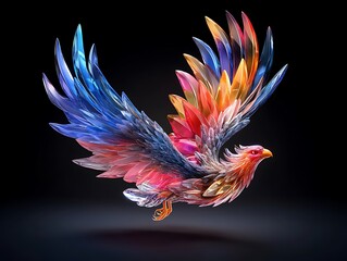 Obraz premium Dynamic neon crystal eagle sculpture artistic showcase studio environment vibrant visuals