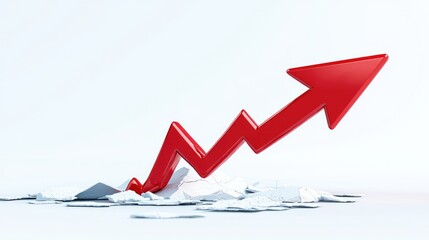 Red arrow breaking through crumbled mass growth success progress visual