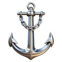 Shiny Metal Anchor With Chain Symbolizing Stability And Strength On White Background