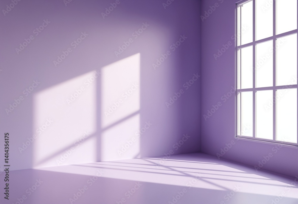 Poster Abstract purple studio background for product presentation. Empty room with shadows of window. Display product with blurred backdrop