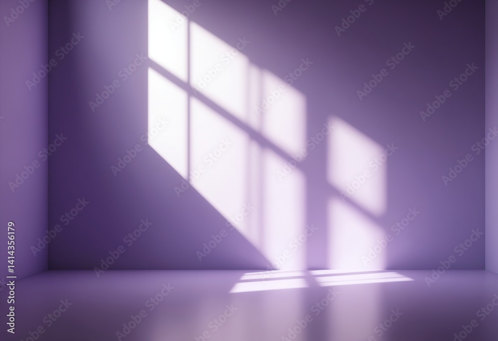 Poster Abstract purple studio background for product presentation. Empty room with shadows of window. Display product with blurred backdrop