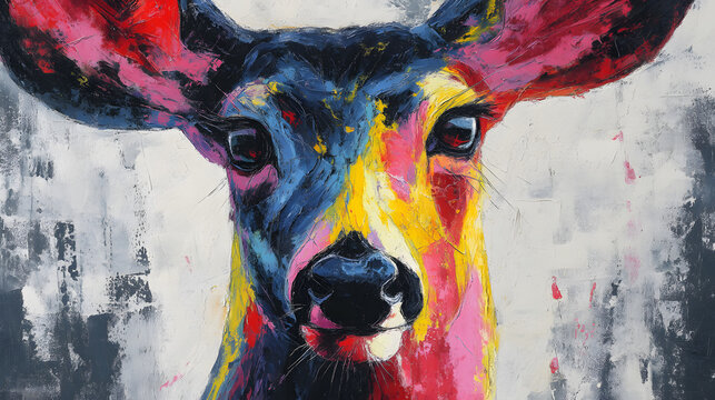 portrait of a Deer abstract colorful oil painting watercolor